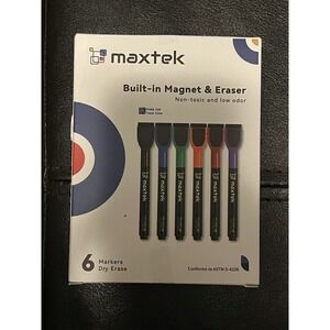 Maxtek Built-in Magnet Dry Erase Markers 6 Count Fine Tip Non-Toxic Low Odor
